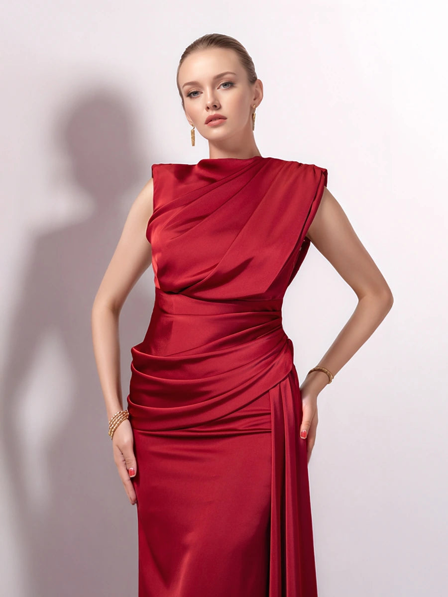 25149-Degaje Dökümlü Yan Kuyruk Detaylı Abiye Elbise