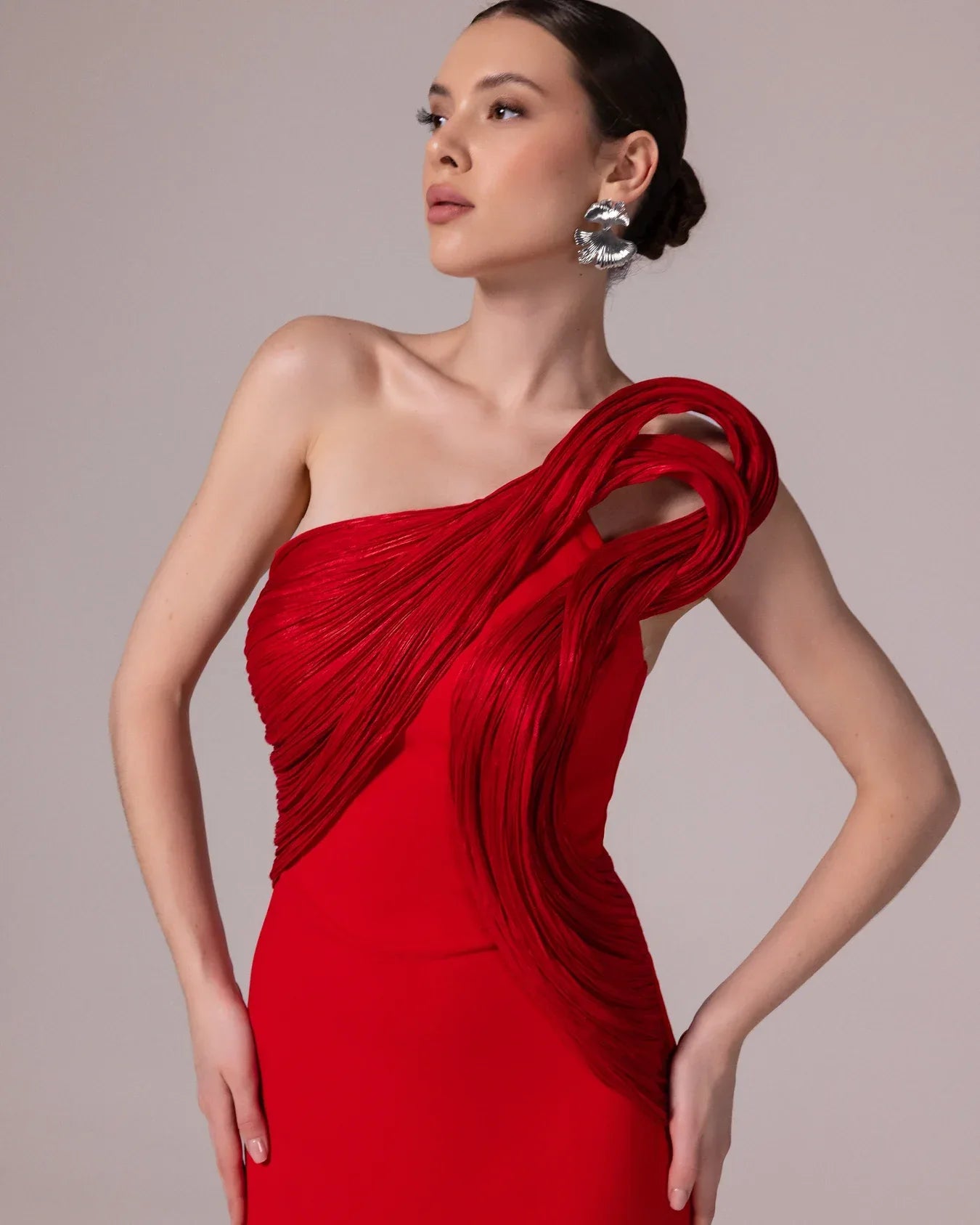 A25183-Straplez, Omuzu Detaylı Balık Abiye ELBİSE - Kenzel