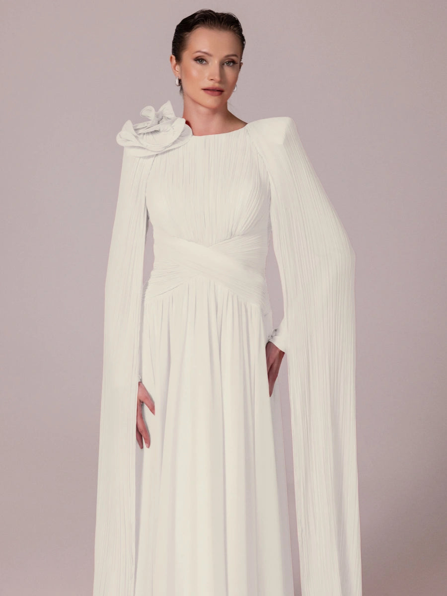 25203-Uzun Kol Kloş Tesettür Abiye Elbise