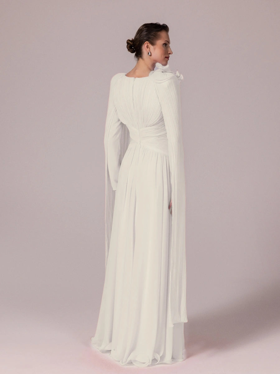 25203-Uzun Kol Kloş Tesettür Abiye Elbise