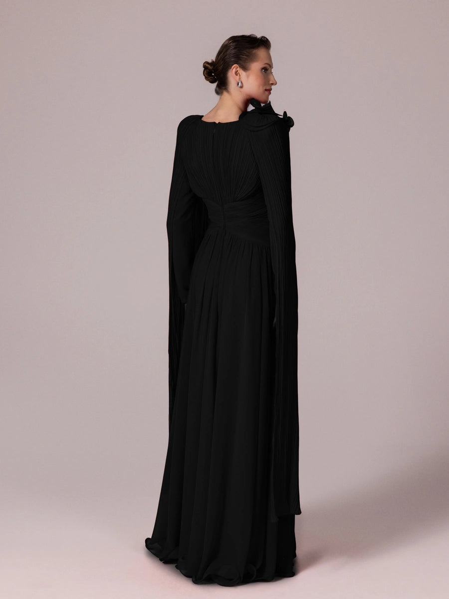 25203-Uzun Kol Kloş Tesettür Abiye Elbise