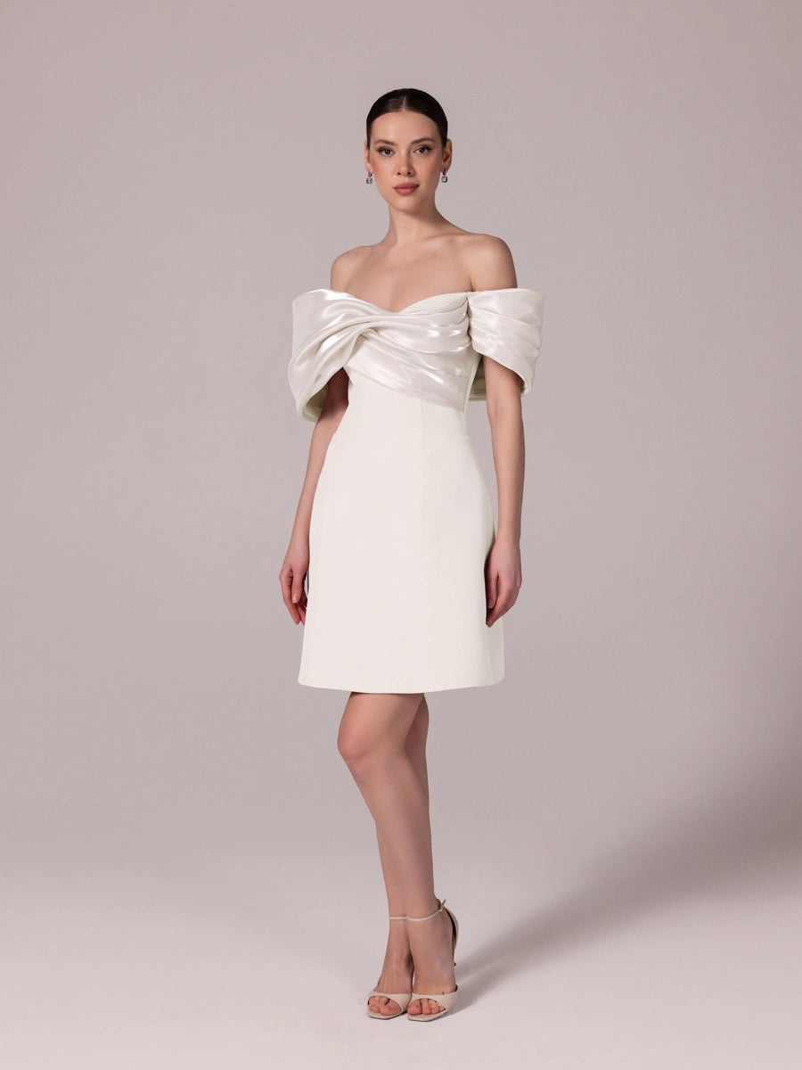 25301-Yakası Organze Detaylı Straplez Krep Mini Elbise