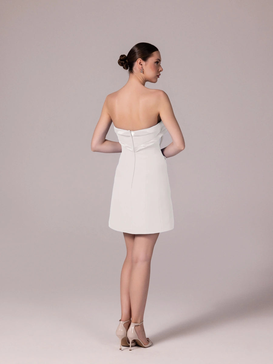 25302-Fiyonk Detaylı Kuplu Mini Elbise