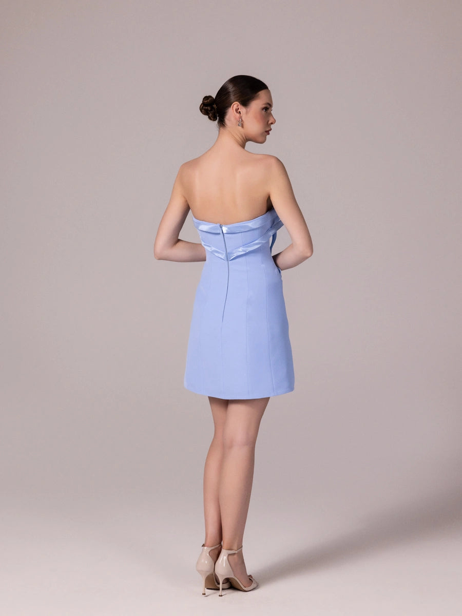 25302-Fiyonk Detaylı Kuplu Mini Elbise