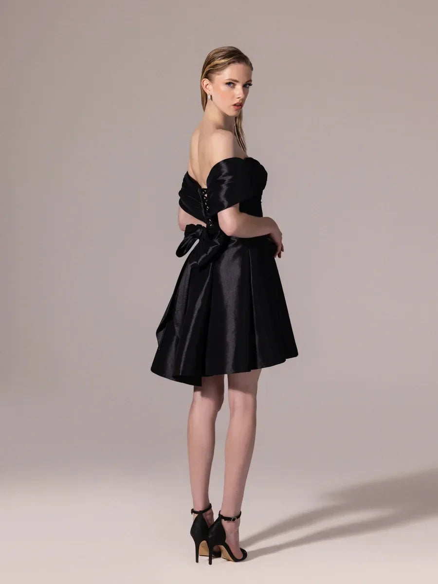 cupped mini dress 25314-Strapless Bow Detailed Cup Mini Dress