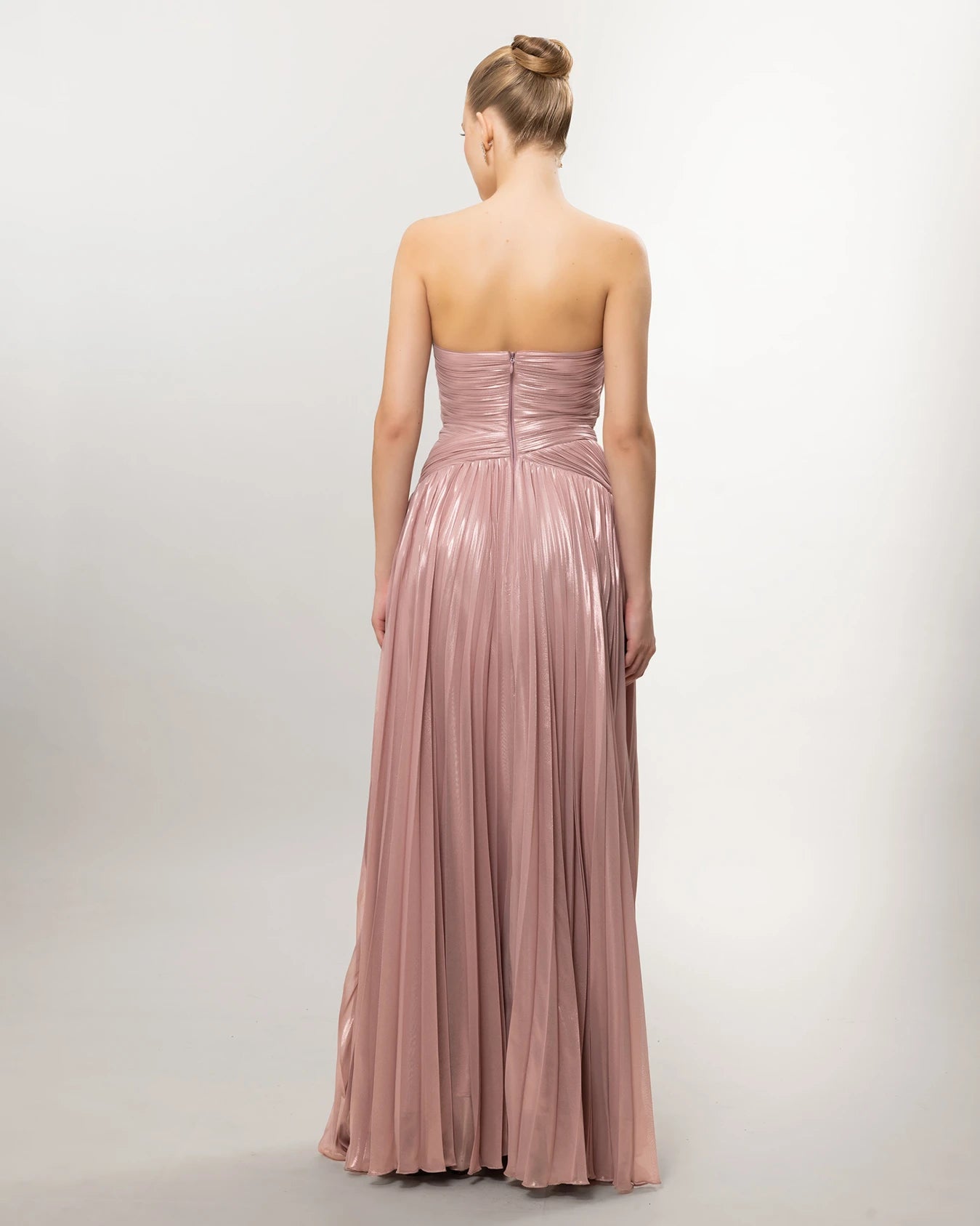 26040-Straplez Drapeli Kloş Uzun Abiye Elbise