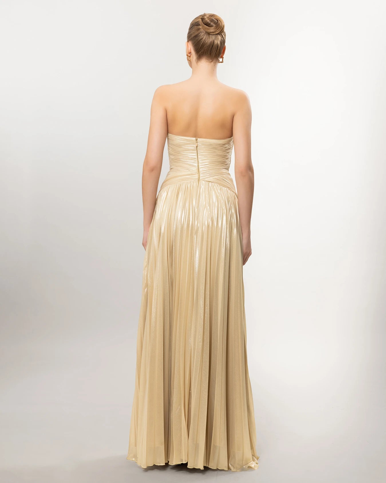 26040-Straplez Drapeli Kloş Uzun Abiye Elbise