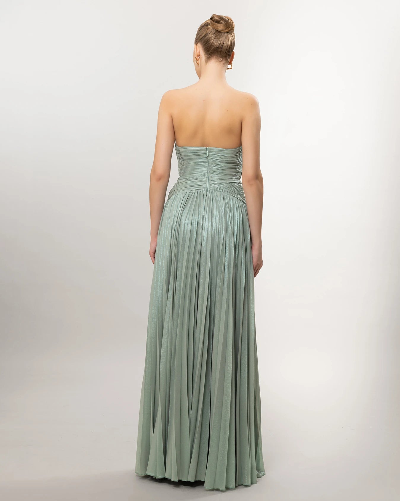 26040-Straplez Drapeli Kloş Uzun Abiye Elbise