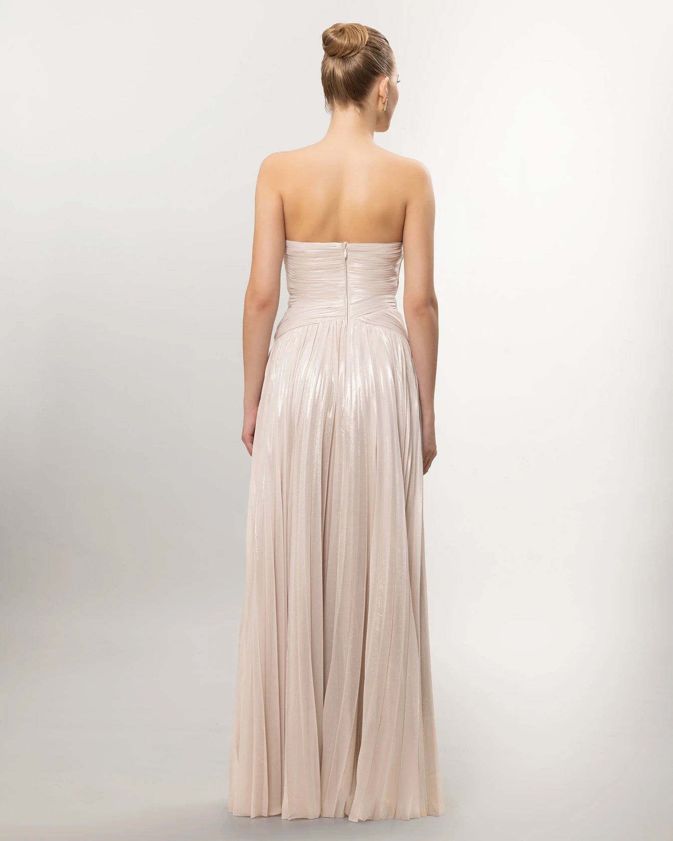 26040-Straplez Drapeli Kloş Uzun Abiye Elbise