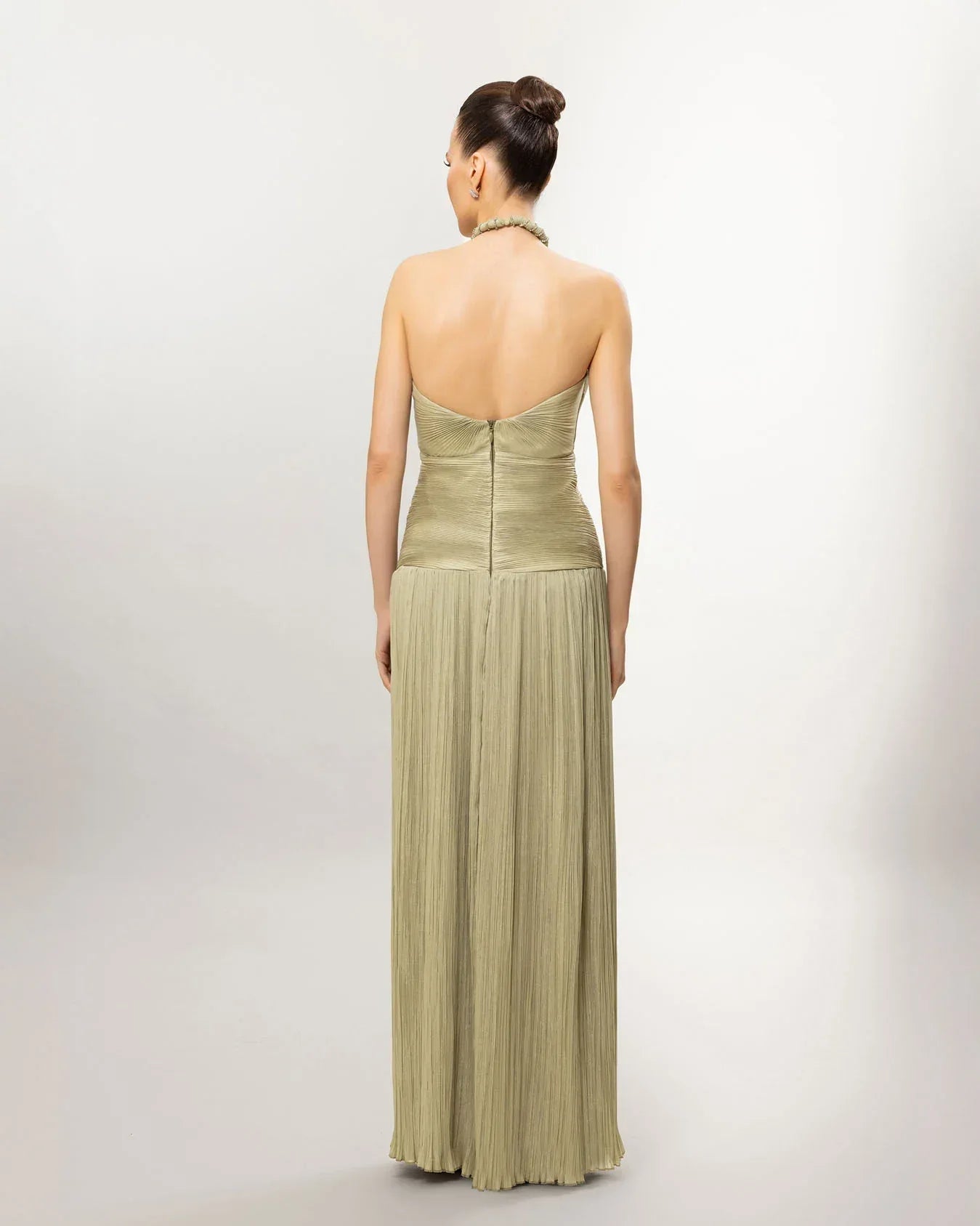 26066-Boyundan Bağlamalı Piliseli Yırtmaçlı Abiye Elbise - Kenzel