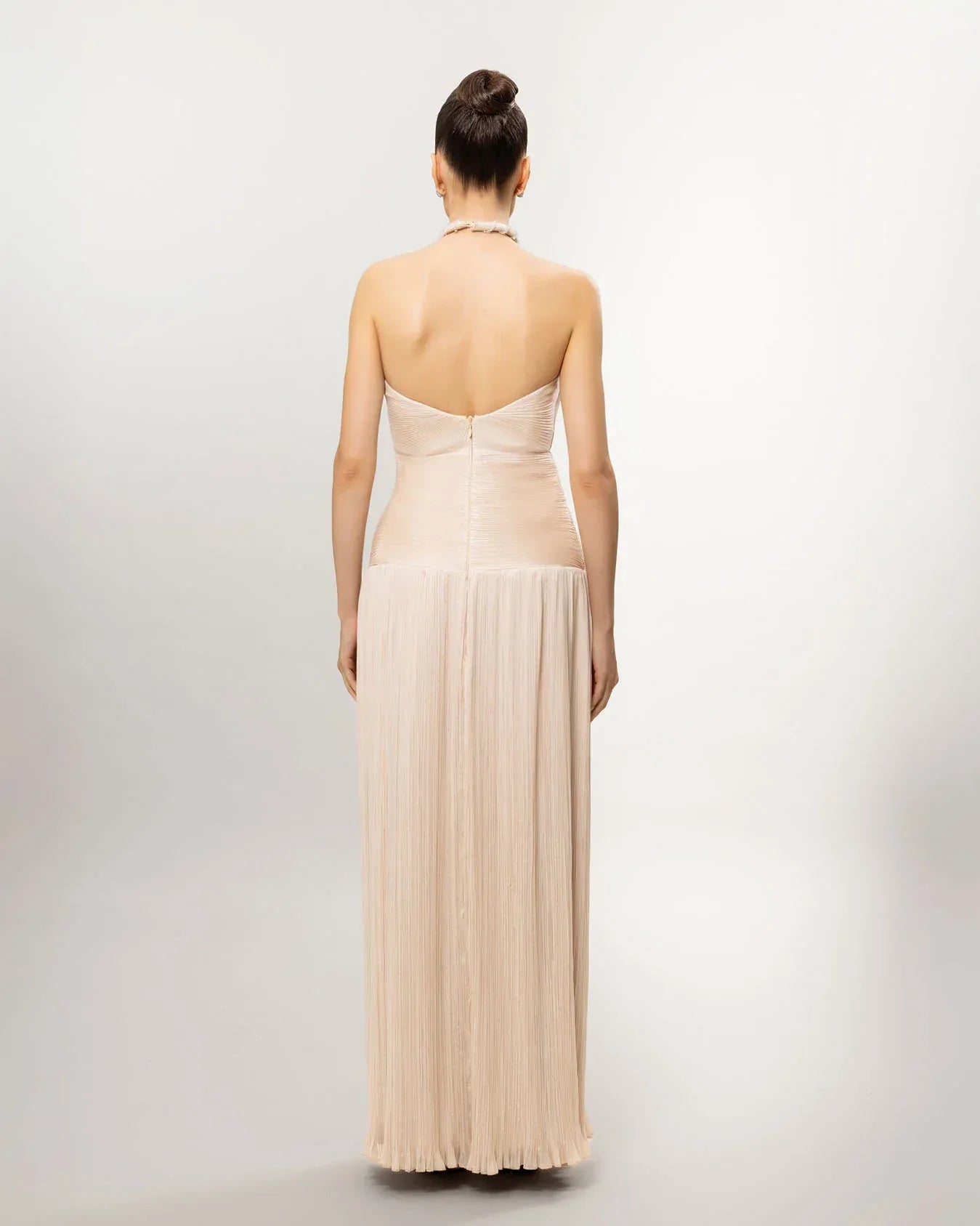 26066-Boyundan Bağlamalı Piliseli Yırtmaçlı Abiye Elbise - Kenzel