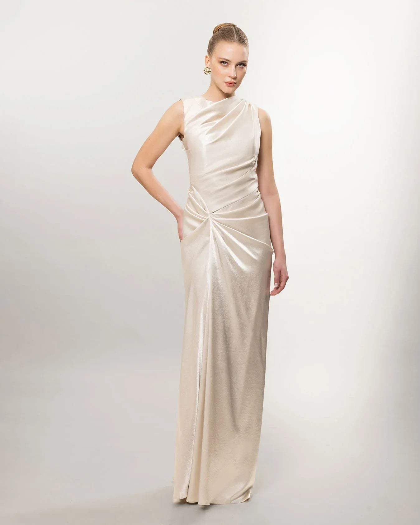 26082-Drapeli Yırtmaçlı Uzun Abiye Elbise - Kenzel