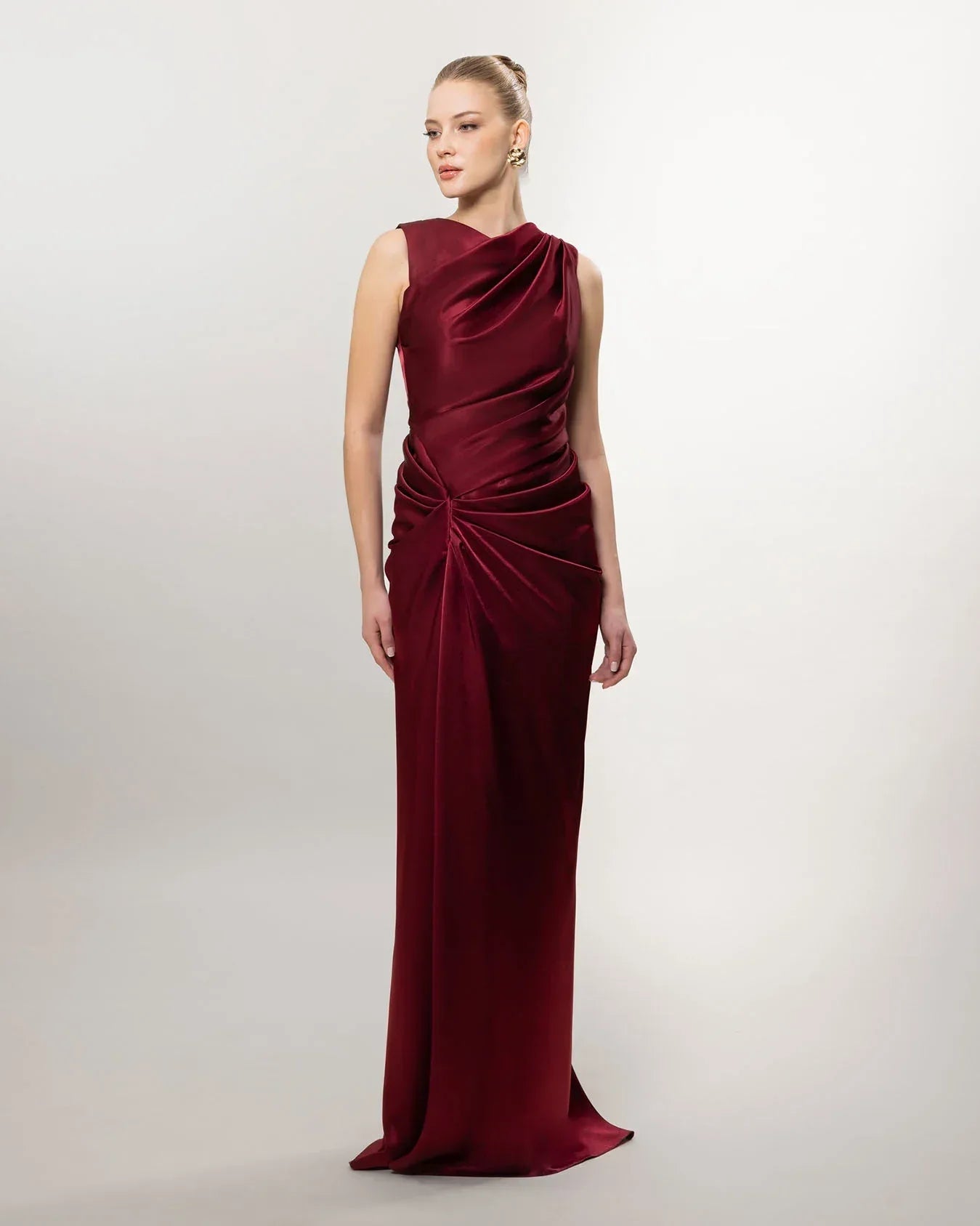 26082-Drapeli Yırtmaçlı Uzun Abiye Elbise - Kenzel