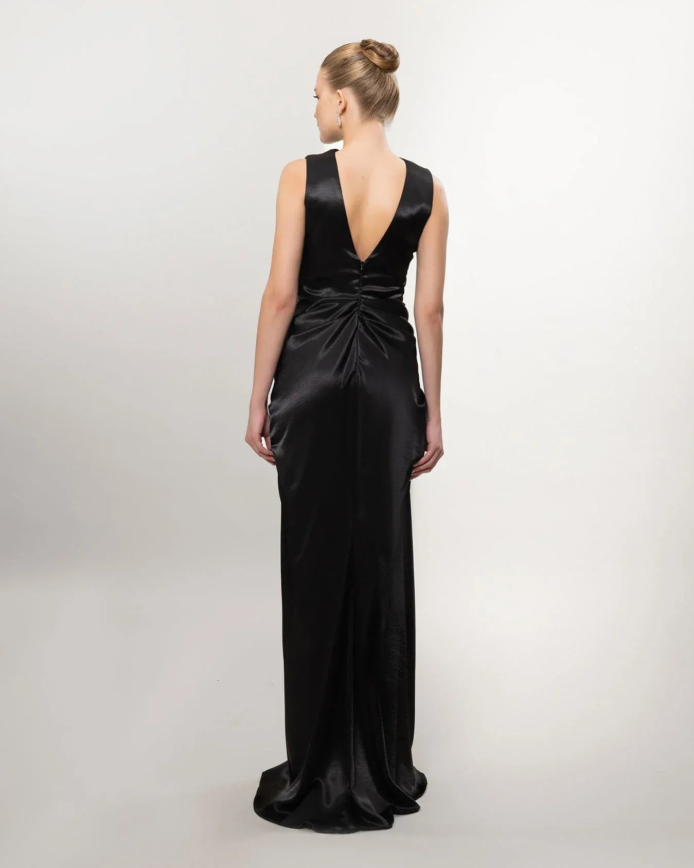 26082-Drapeli Yırtmaçlı Uzun Abiye Elbise - Kenzel