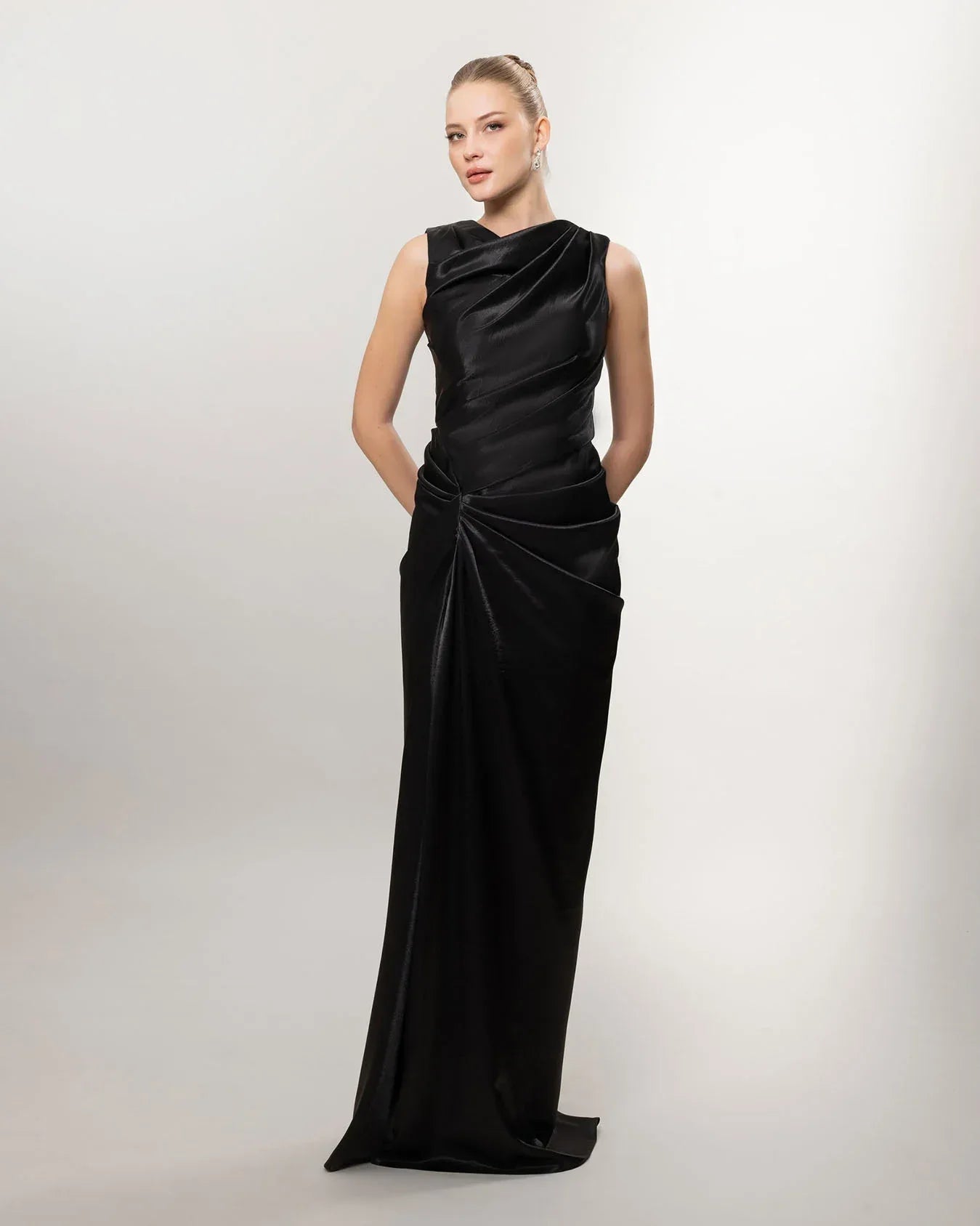 26082-Drapeli Yırtmaçlı Uzun Abiye Elbise - Kenzel