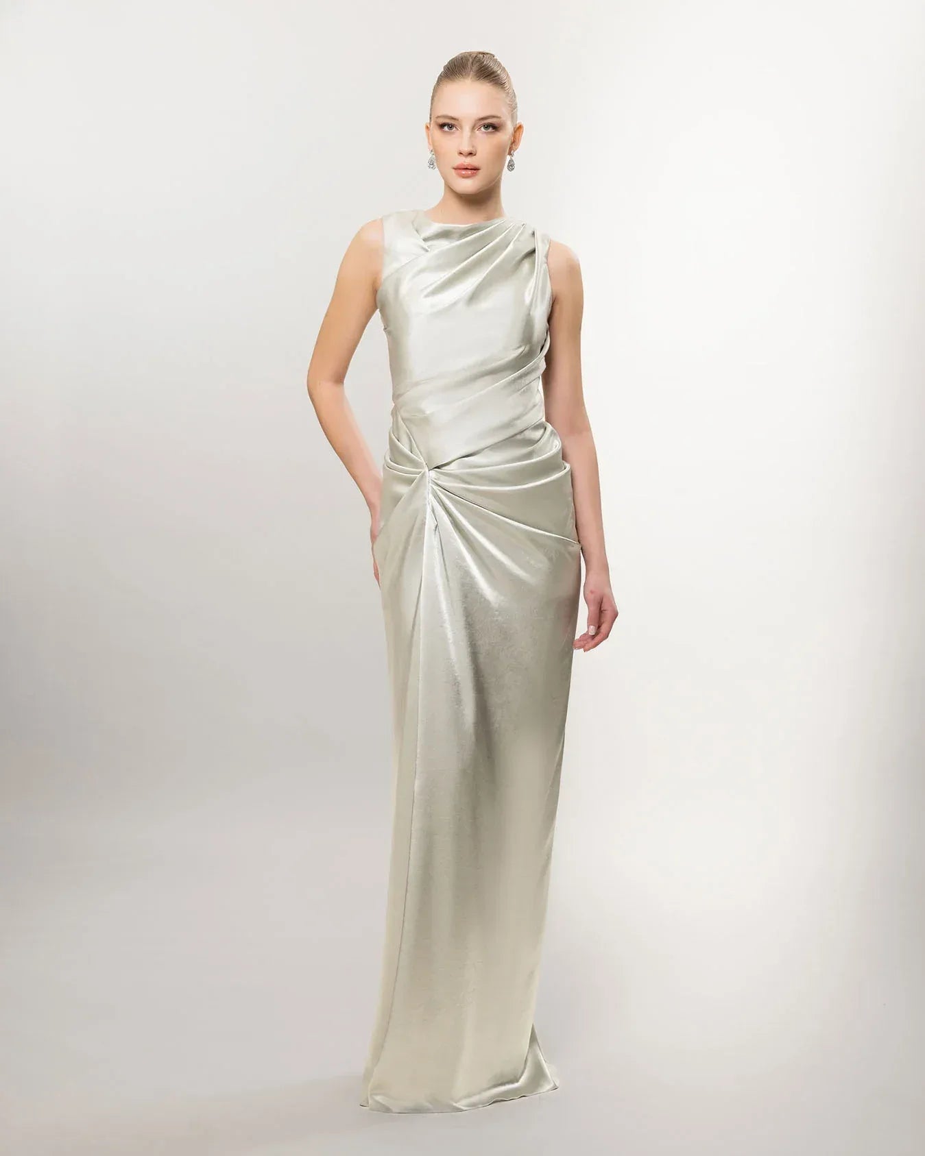 26082-Drapeli Yırtmaçlı Uzun Abiye Elbise - Kenzel