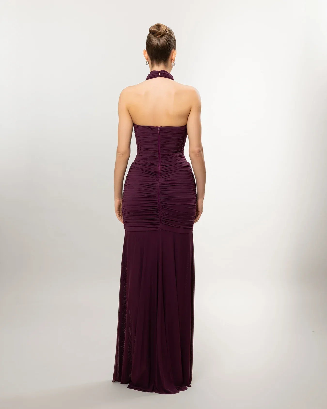 26136-Boyundan Bağlamalı Transparan Detaylı Uzun Abiye Elbise - Kenzel