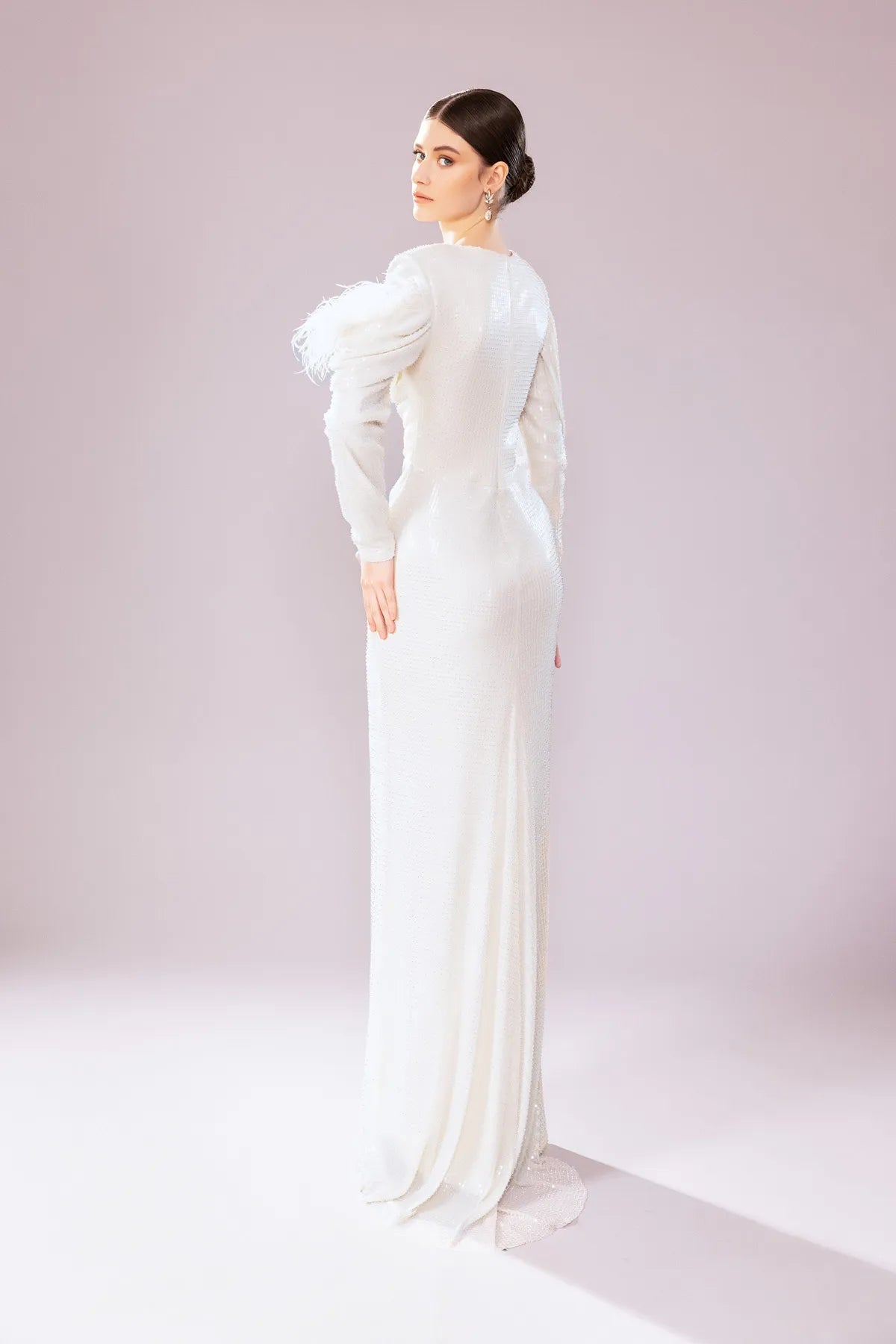 7202-Otrişli Payet Kumaş Uzun Tesettür Abiye Elbise