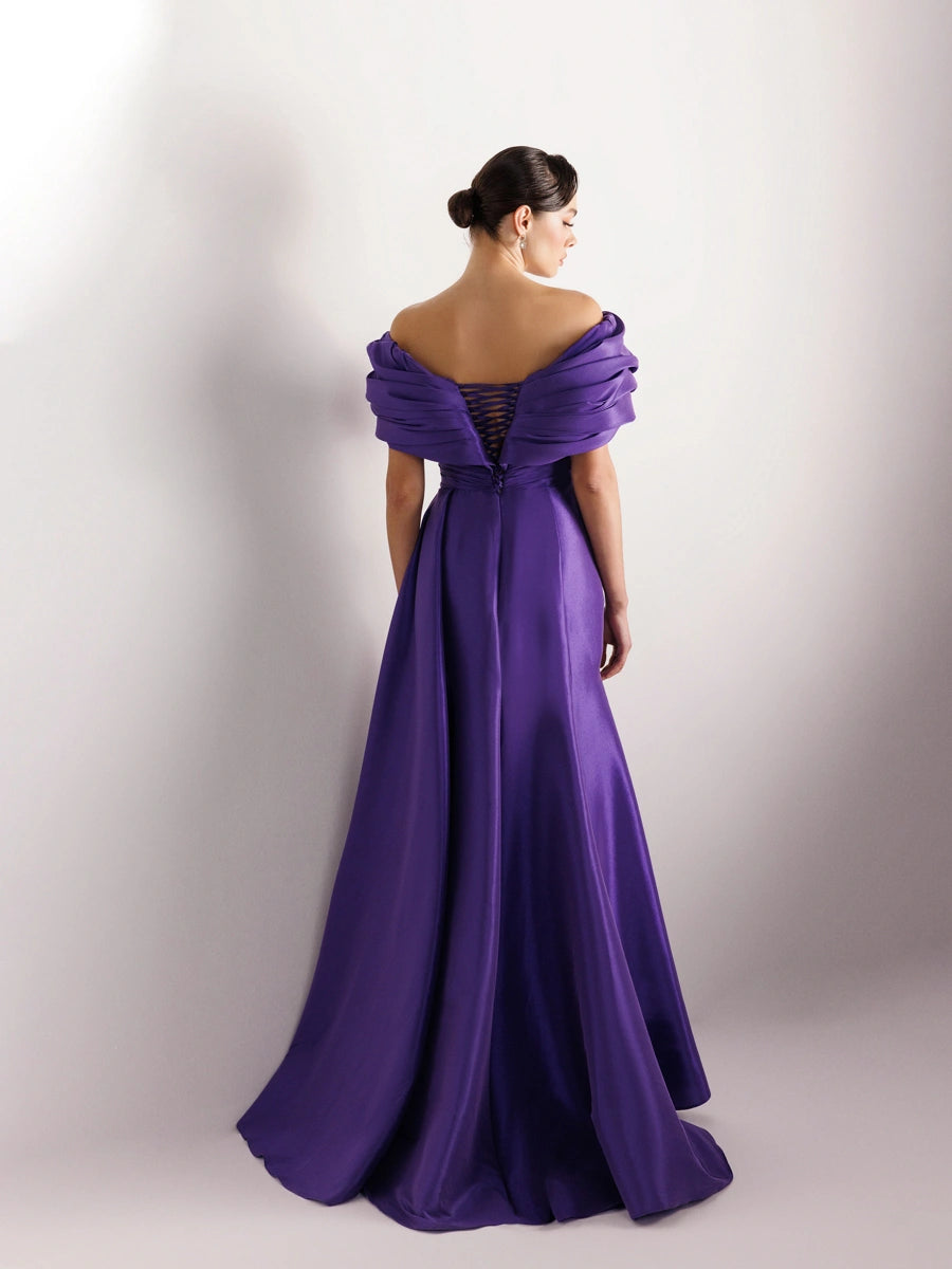 A25035-Straplez Şal Görünümlü Yırtmaçlı Balık Abiye Elbise