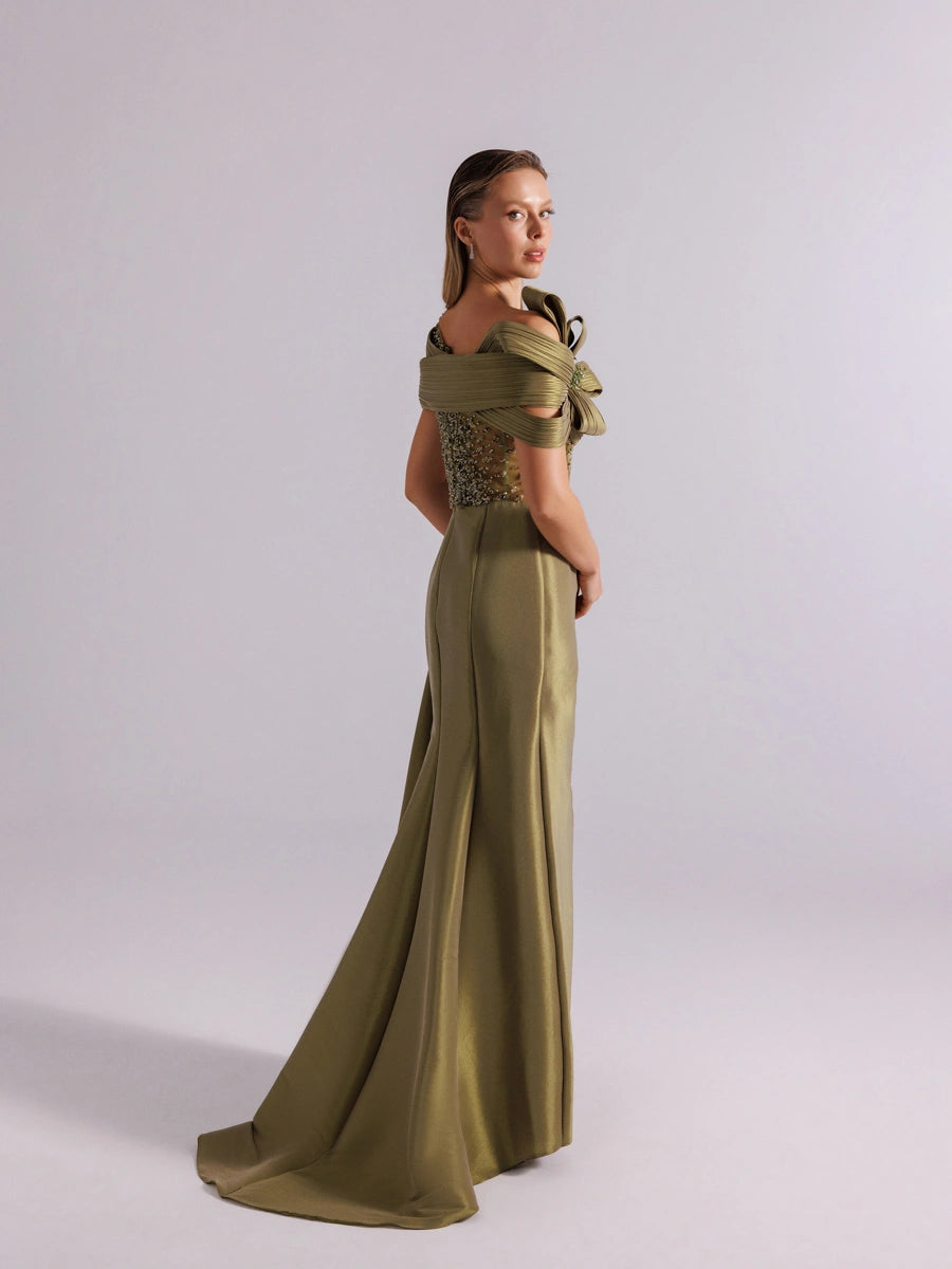 A25054-Üst Taş Detaylı Kuyruklu Balık Abiye Elbise