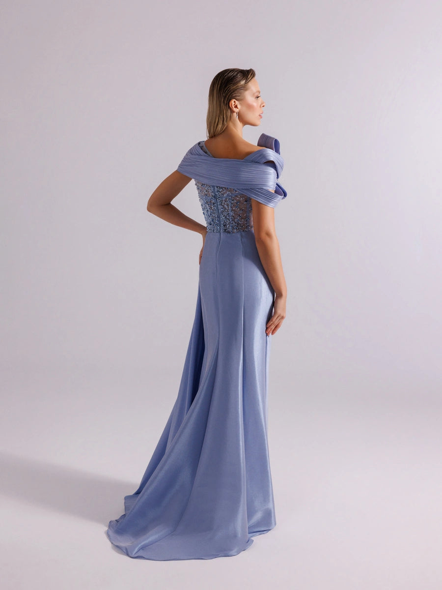 A25054-Üst Taş Detaylı Kuyruklu Balık Abiye Elbise