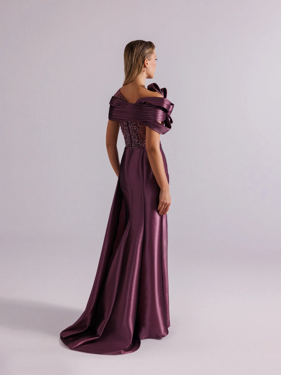 A25054-Üst Taş Detaylı Kuyruklu Balık Abiye Elbise