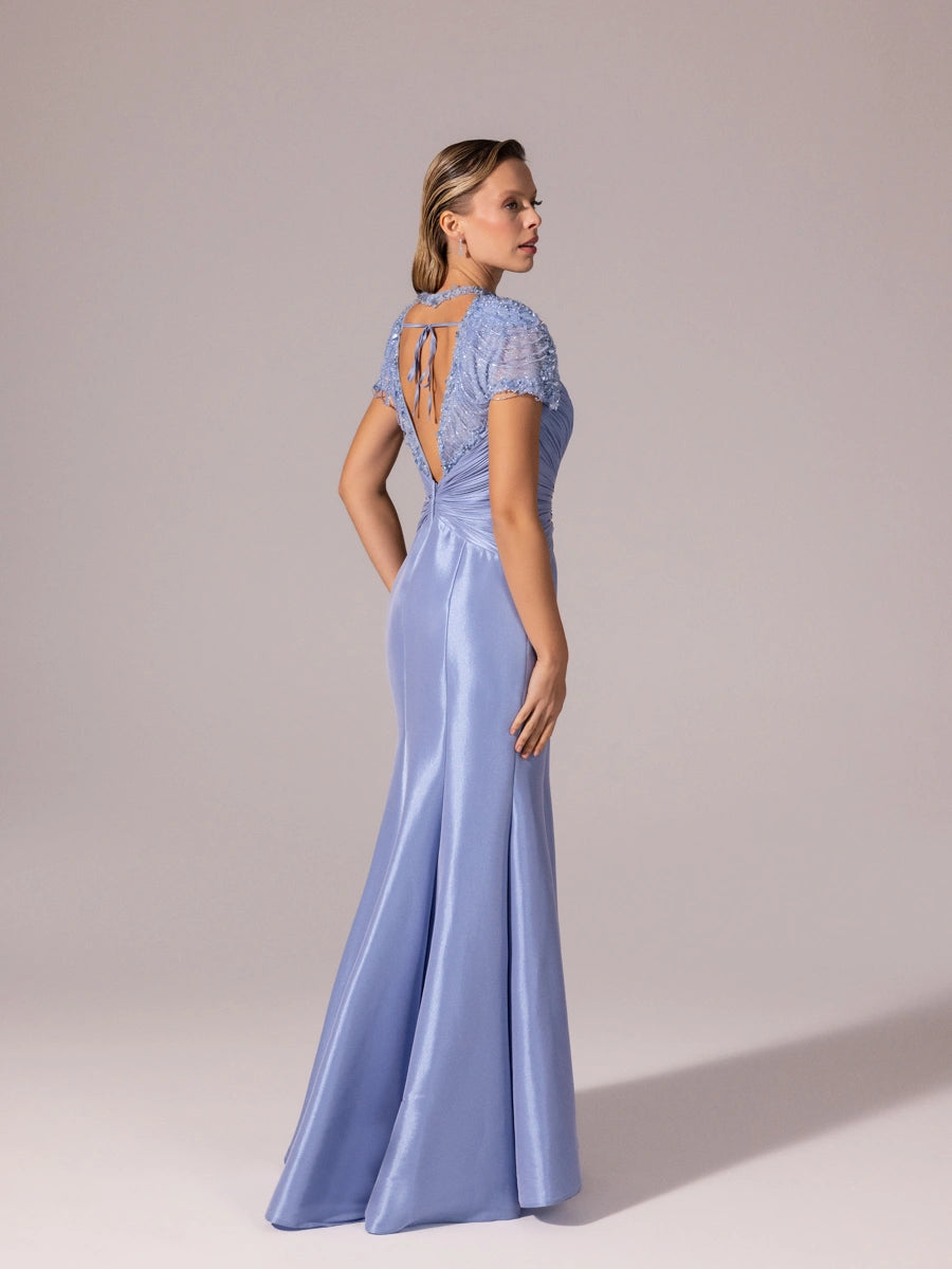 A25056-İşleme Omuz Detaylı Balık Abiye Elbise