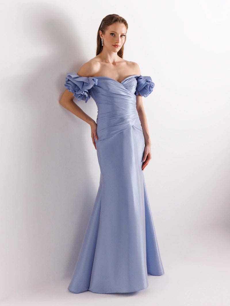 A25069-Balon Kollu Balık Abiye Elbise