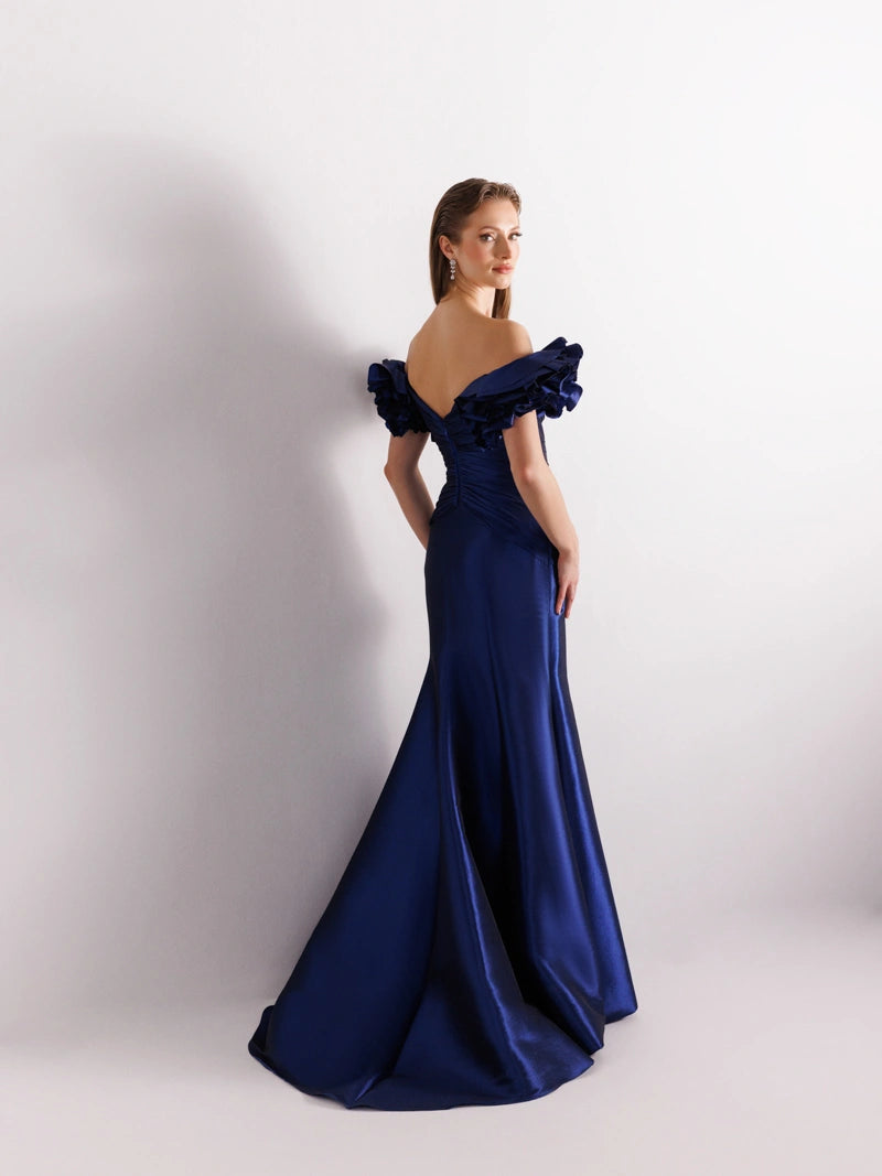 A25069-Balon Kollu Balık Abiye Elbise