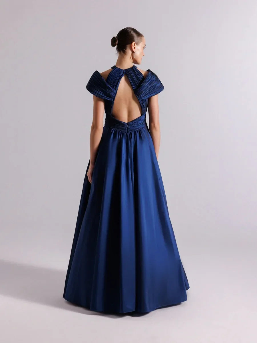 A25078-Pleated Puffy Evening Dress with Stoned Cleavage A25078-Pleated Puffy Evening Dress with Stoned Cleavage