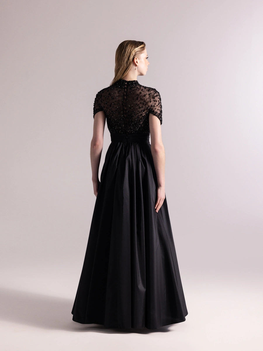 A25084-Üst Kısım Taş Detaylı Kırmalı Kabarık Abiye Ebise