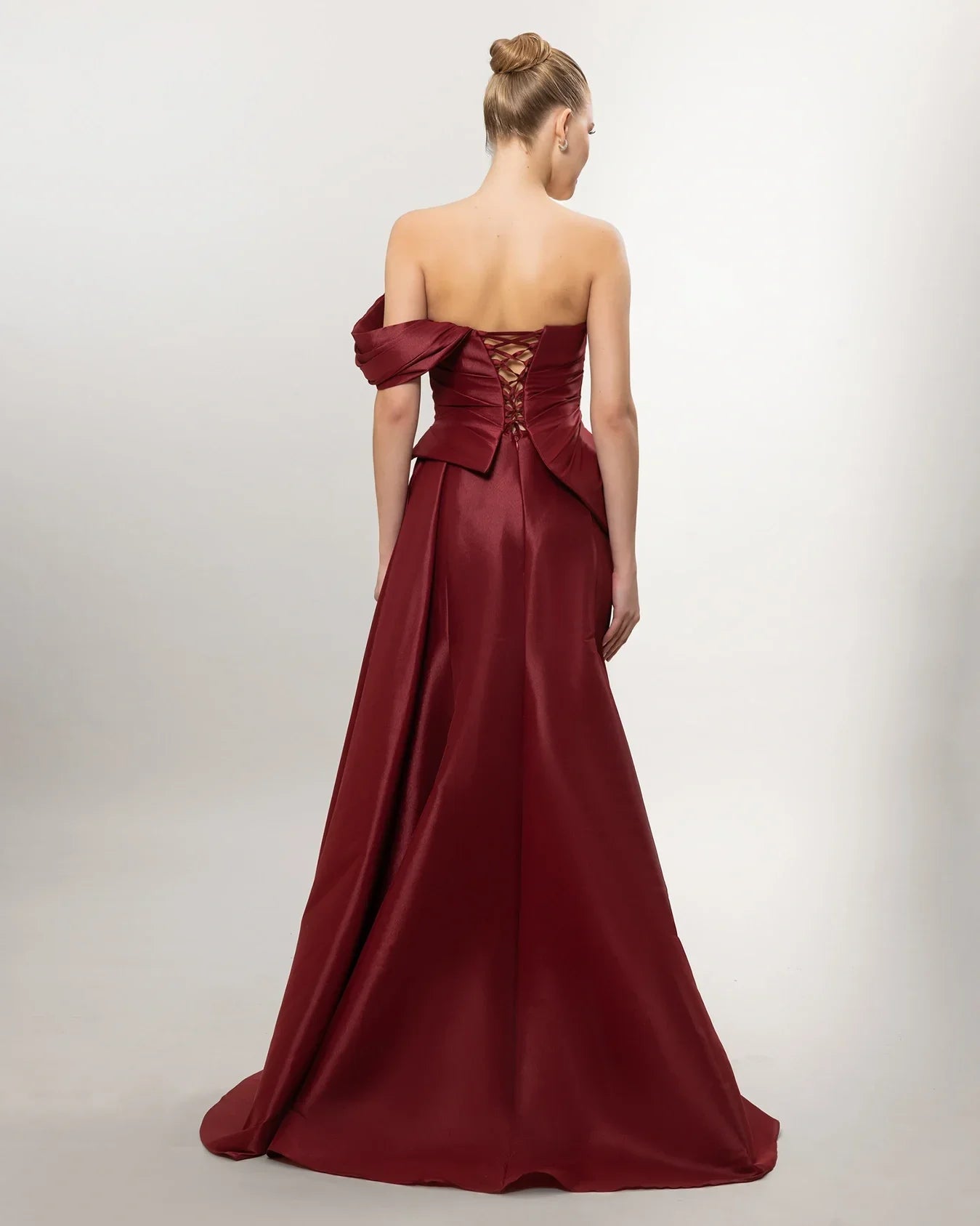 A26141-Sweetheart Neckline Peplum Detail Slit Long Evening Dress