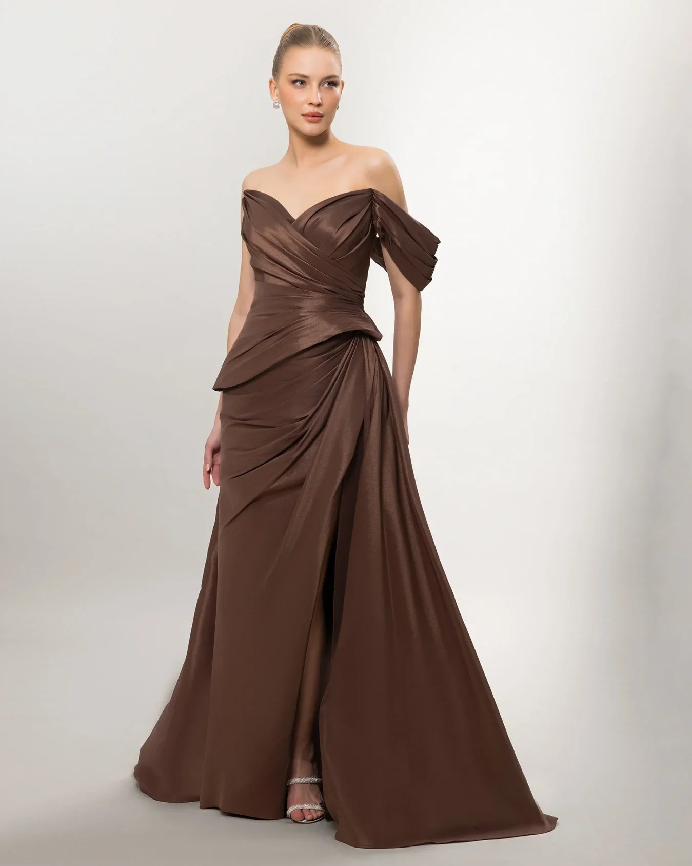 A26141-Sweetheart Neckline Peplum Detail Slit Long Evening Dress