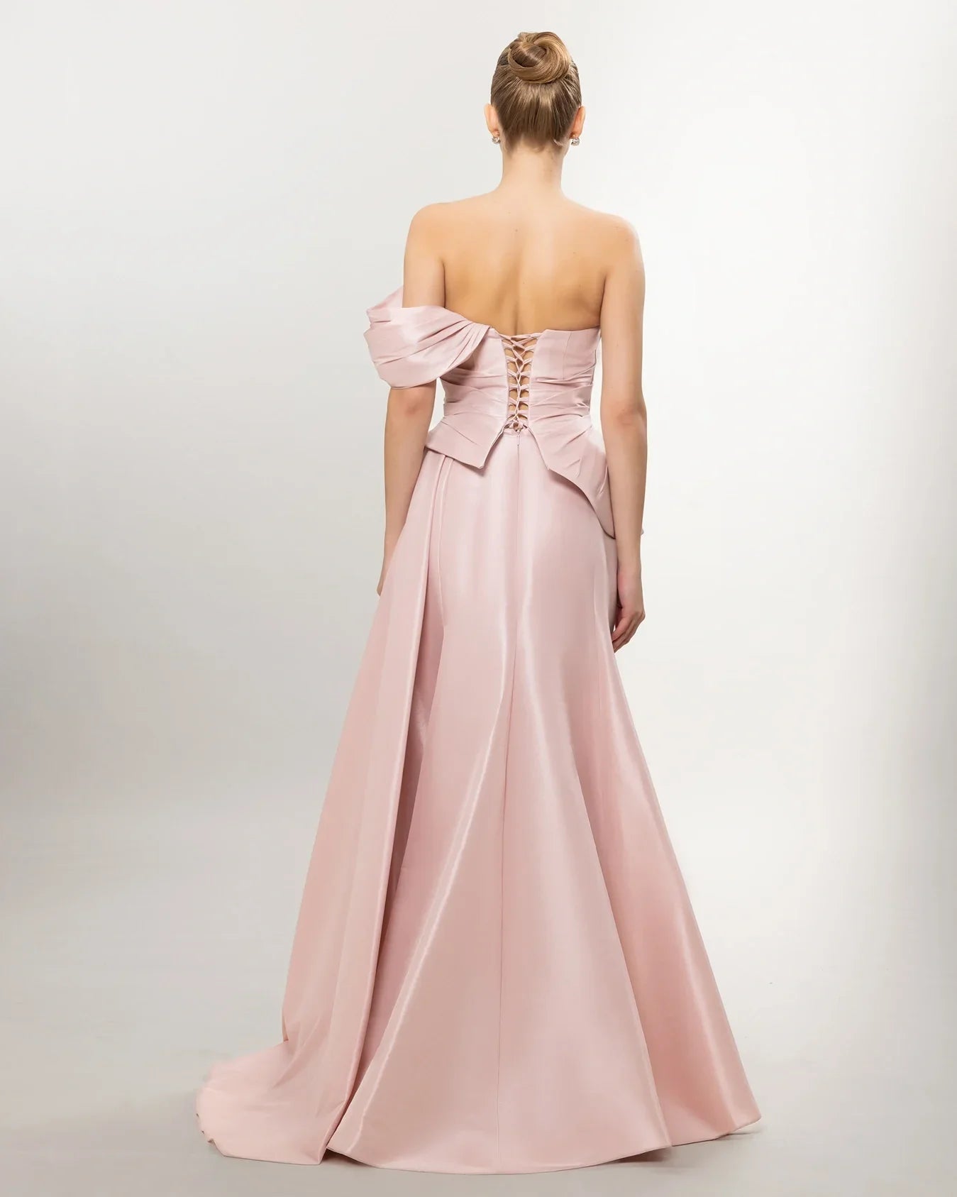 A26141-Sweetheart Neckline Peplum Detail Slit Long Evening Dress