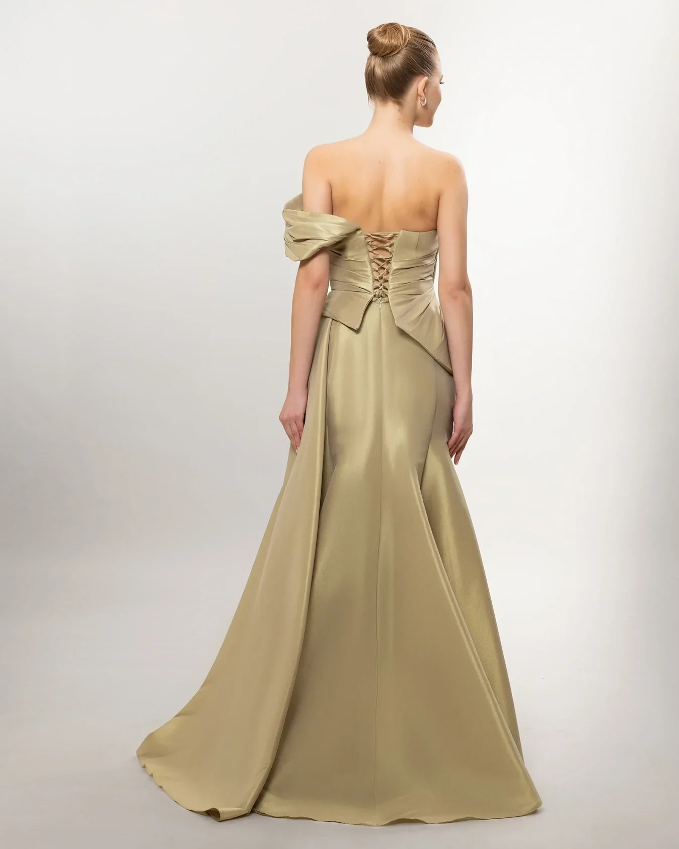 A26141-Sweetheart Neckline Peplum Detail Slit Long Evening Dress