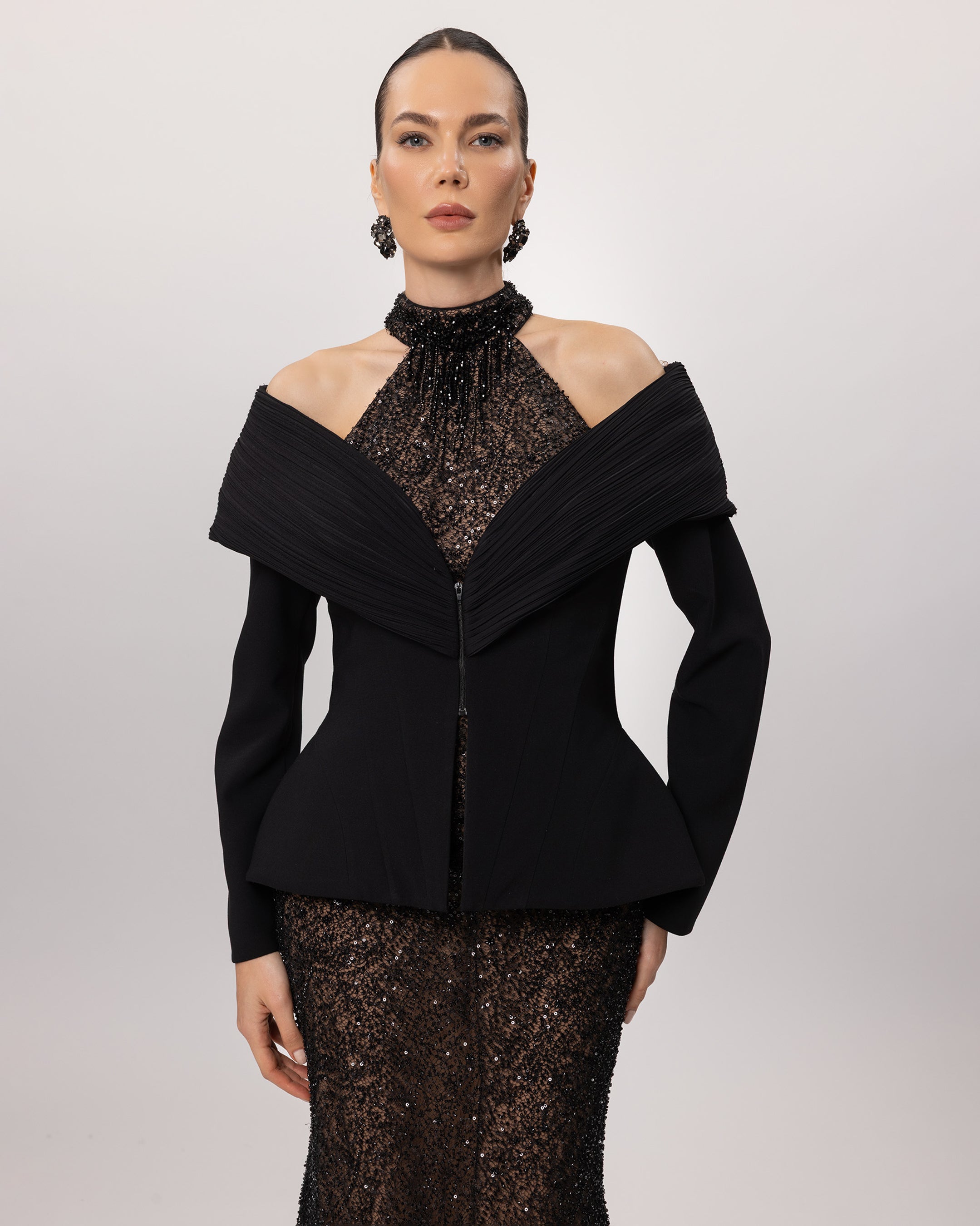 A26175-Piliseli Düşük Omuz Peplum Detaylı Elbise